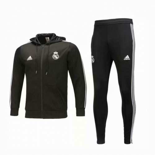 Real Madrid 18/19 Hoody Jacket Tracksuit Black With Pants